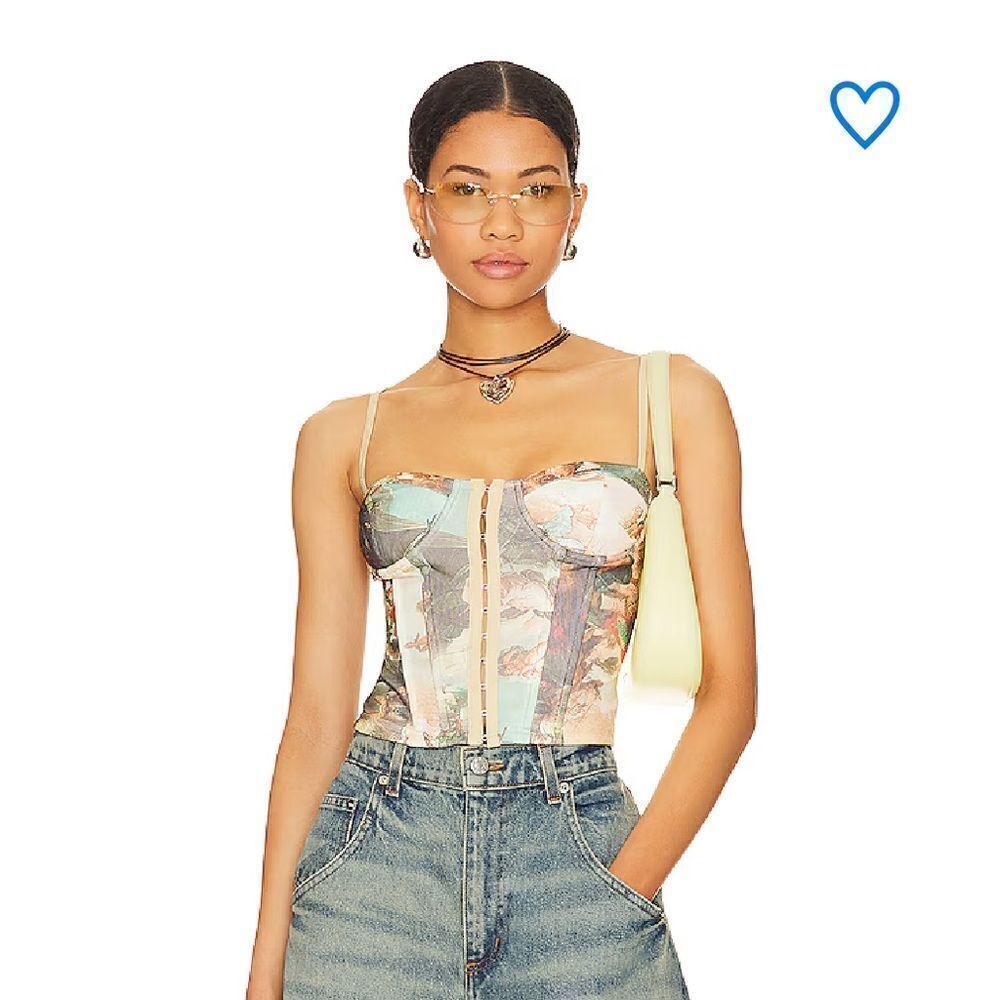 Superdown Ziva bustier top multicolor mesh Rococo hook front corset Revolve XL